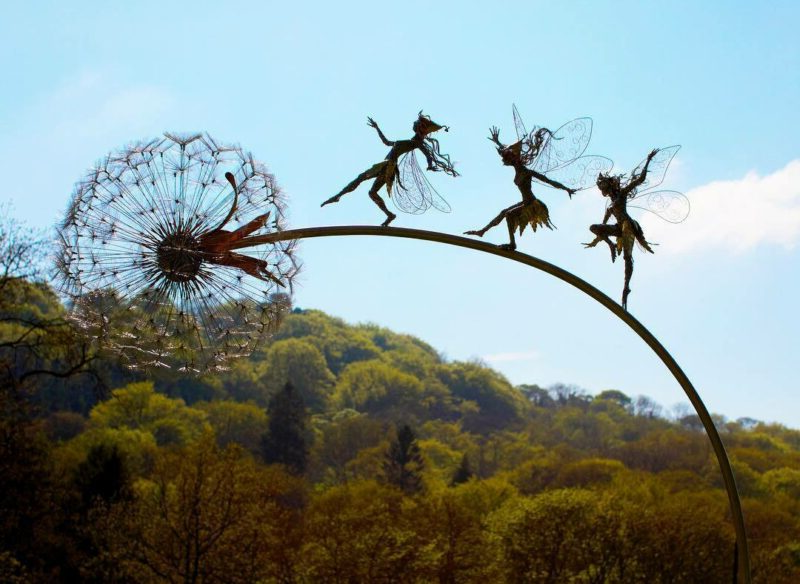 Metal Fairy Garden Stakes with Dandelion Designs and Multiple Style Options
