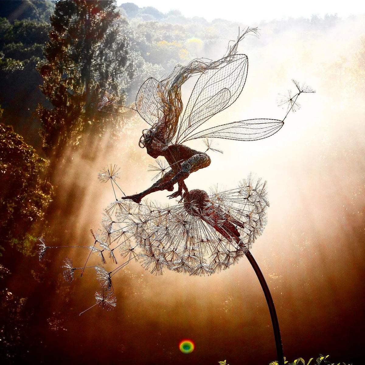 Metal Fairy Garden Stakes with Dandelion Designs and Multiple Style Options