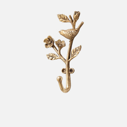 Metal Wall Hook with Curved Finish and Bird Design