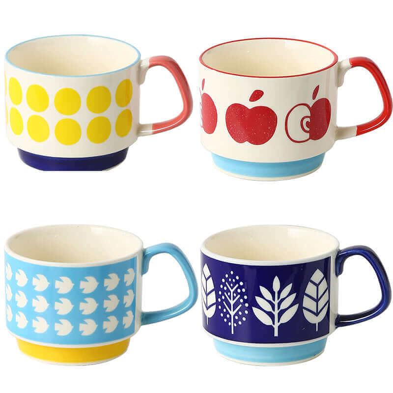 Mid-Century Ceramic Coffee Cups with Retro Patterns