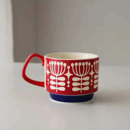 Mid-Century Ceramic Coffee Cups with Retro Patterns