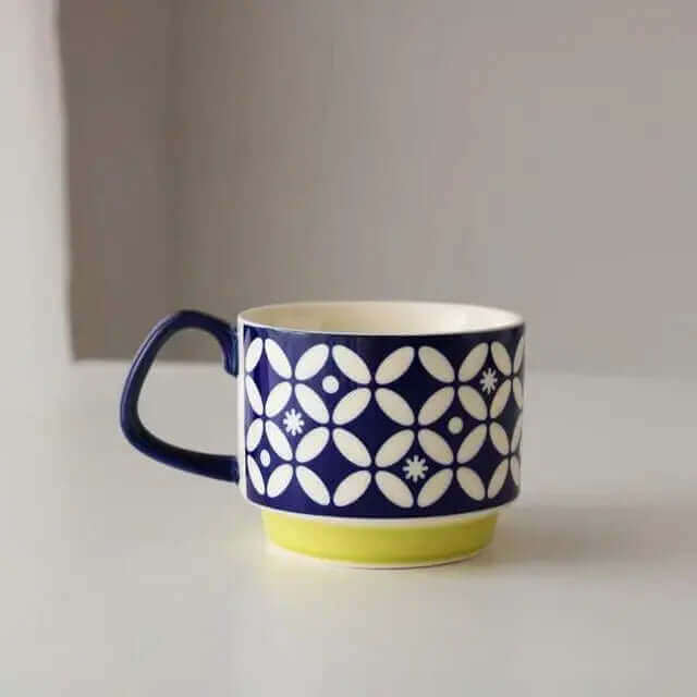 Mid-Century Ceramic Coffee Cups with Retro Patterns