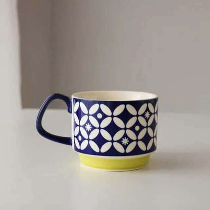 Mid-Century Ceramic Coffee Cups with Retro Patterns
