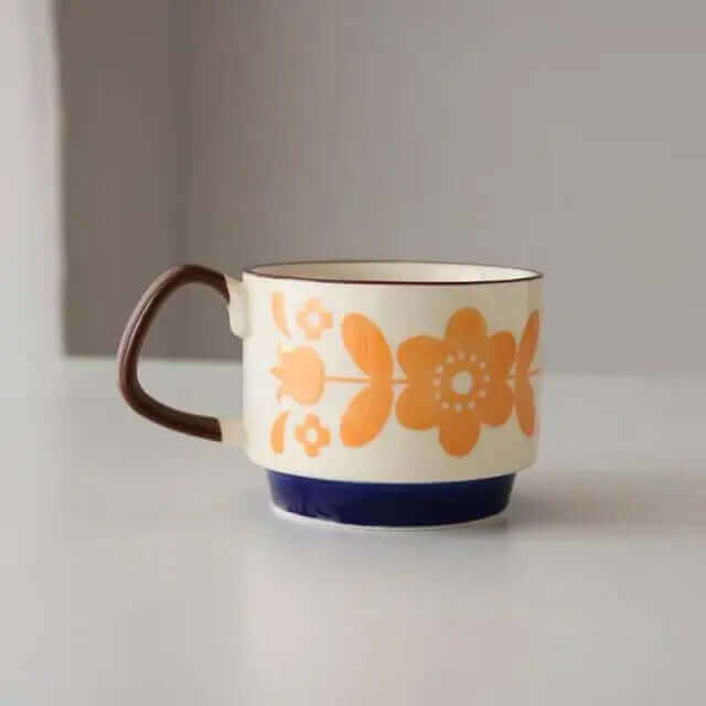 Mid-Century Ceramic Coffee Cups with Retro Patterns