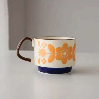 Mid-Century Ceramic Coffee Cups with Retro Patterns