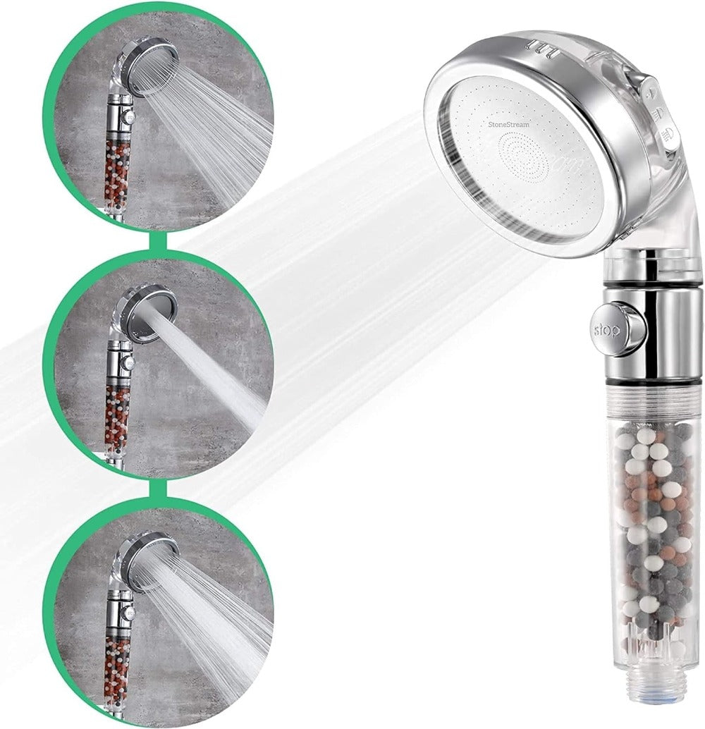 Mineral Filter Shower Head with 3 Spray Modes and Water-Saving Design
