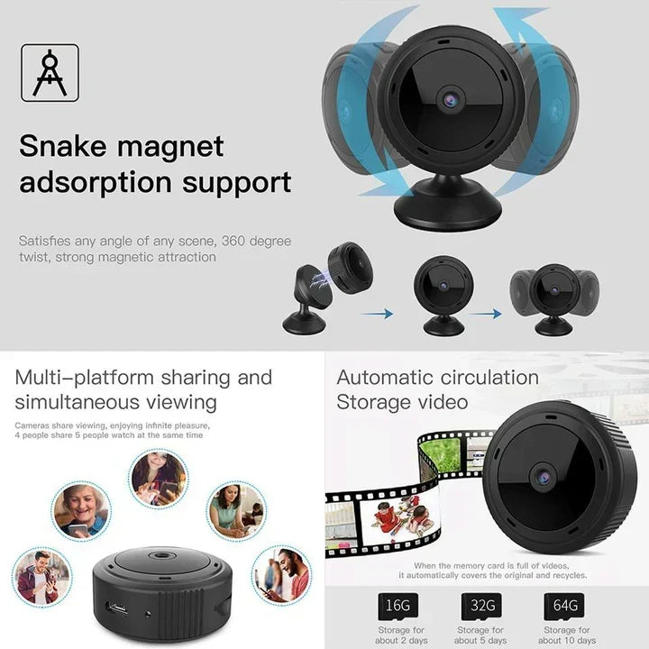 Mini WiFi Security Camera with HD Video, Night Vision and Motion Detection