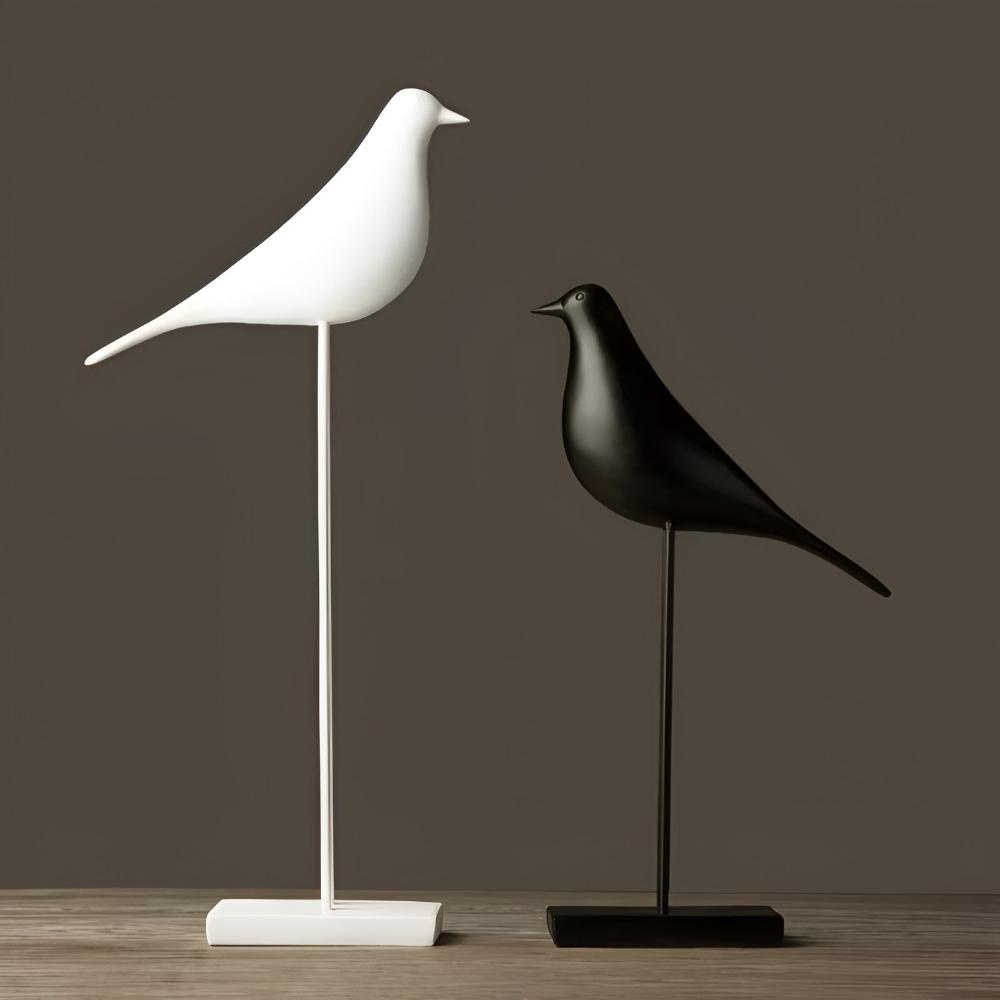 Minimalist Ceramic Bird Figurines – Black & White Modern Home Decor