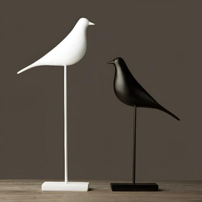 Minimalist Ceramic Bird Figurines – Black & White Modern Home Decor