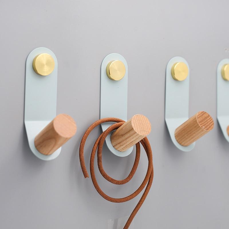 Minimalist Pastel Wall Hook with Oak Wood and Brass Accent
