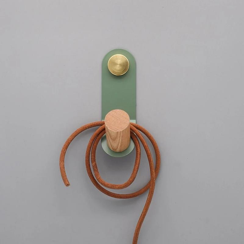 Minimalist Pastel Wall Hook with Oak Wood and Brass Accent