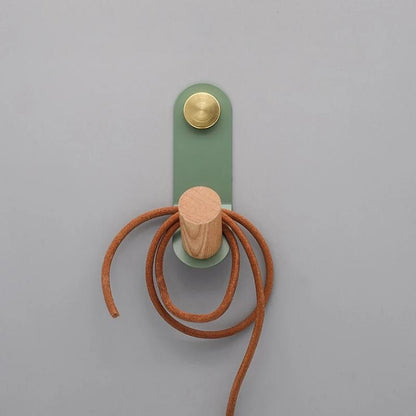Minimalist Pastel Wall Hook with Oak Wood and Brass Accent
