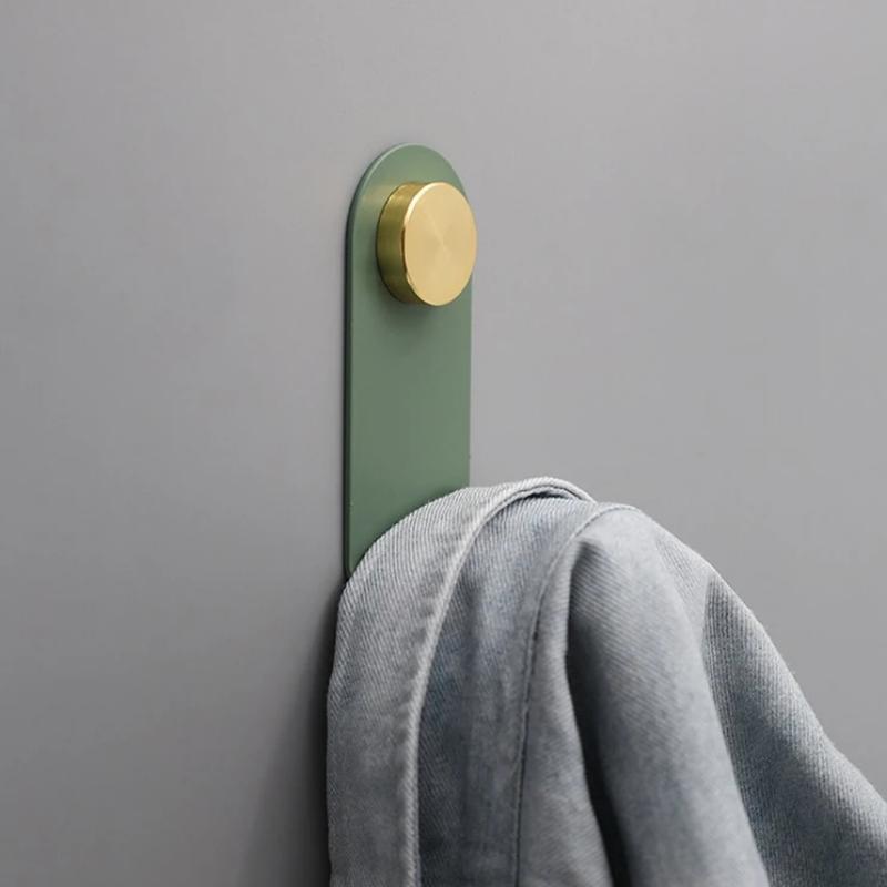 Minimalist Pastel Wall Hook with Oak Wood and Brass Accent
