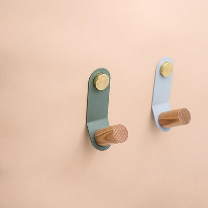 Minimalist Pastel Wall Hook with Oak Wood and Brass Accent