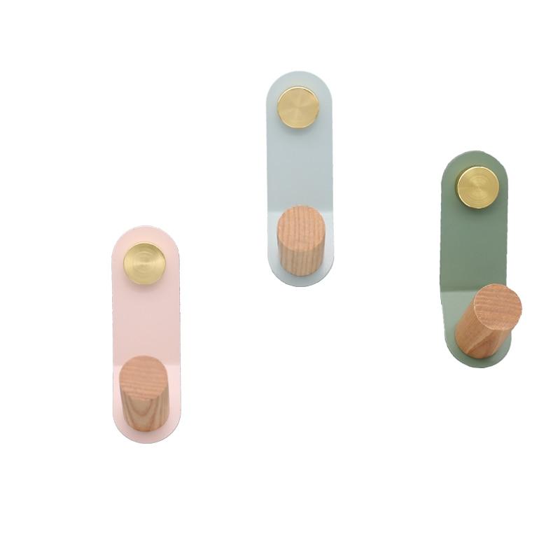 Minimalist Pastel Wall Hook with Oak Wood and Brass Accent