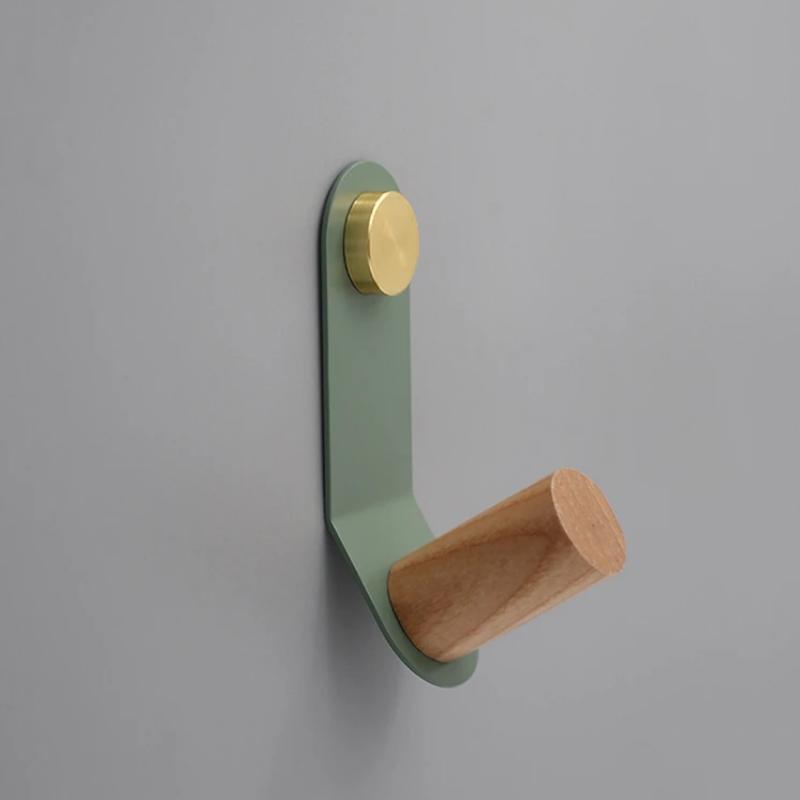 Minimalist Pastel Wall Hook with Oak Wood and Brass Accent