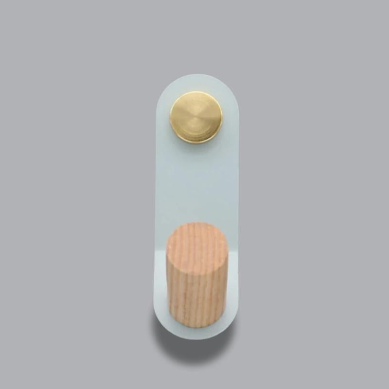 Minimalist Pastel Wall Hook with Oak Wood and Brass Accent