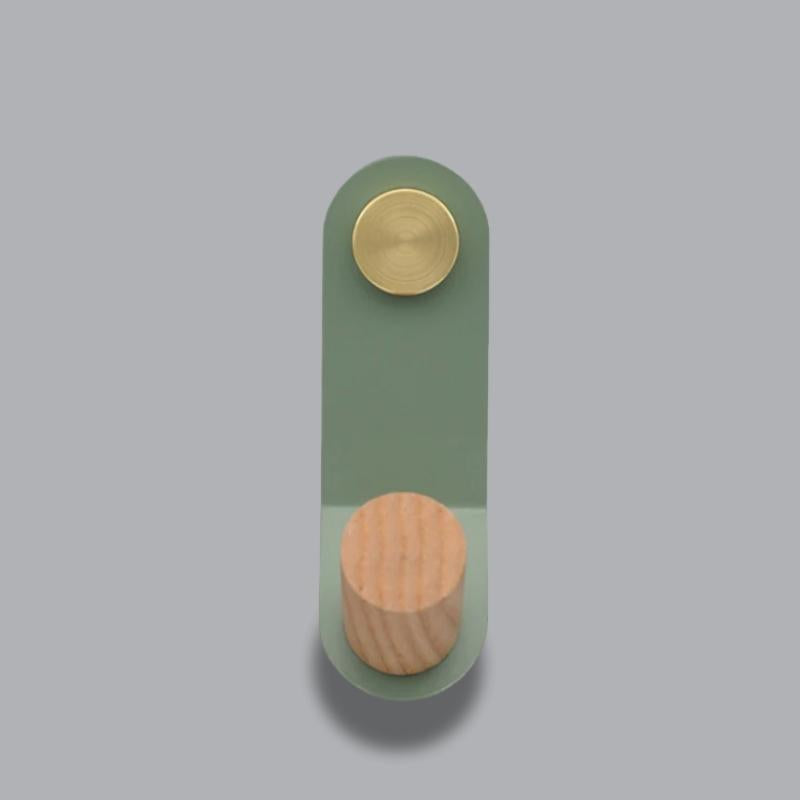 Minimalist Pastel Wall Hook with Oak Wood and Brass Accent