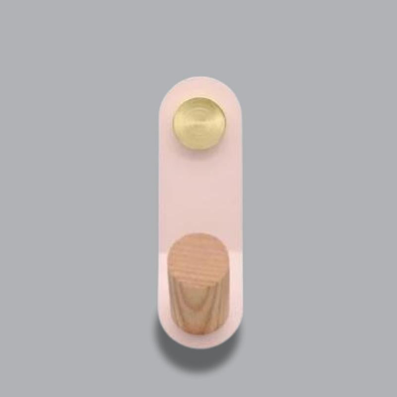 Minimalist Pastel Wall Hook with Oak Wood and Brass Accent