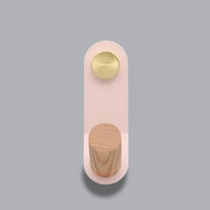 Minimalist Pastel Wall Hook with Oak Wood and Brass Accent