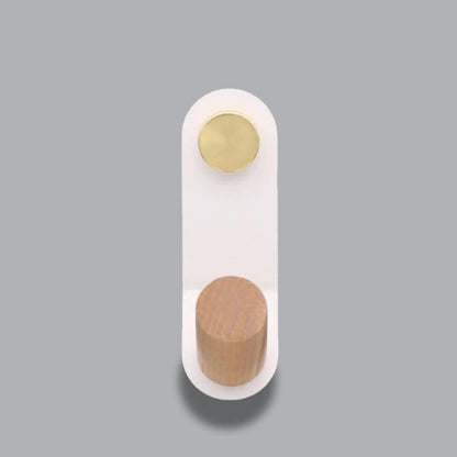 Minimalist Pastel Wall Hook with Oak Wood and Brass Accent