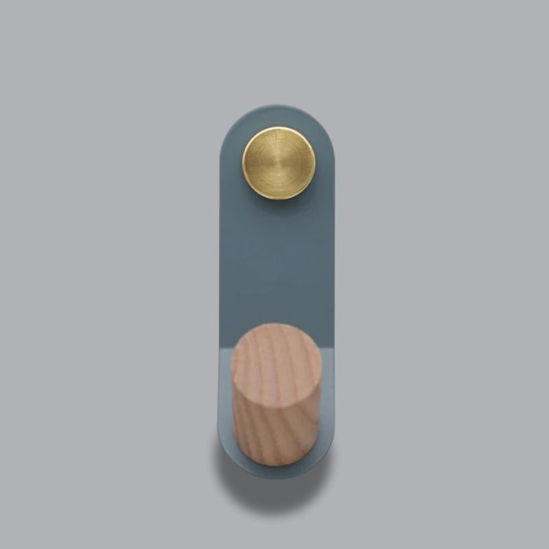 Minimalist Pastel Wall Hook with Oak Wood and Brass Accent