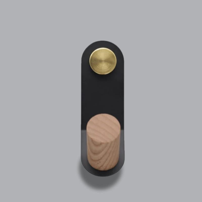 Minimalist Pastel Wall Hook with Oak Wood and Brass Accent