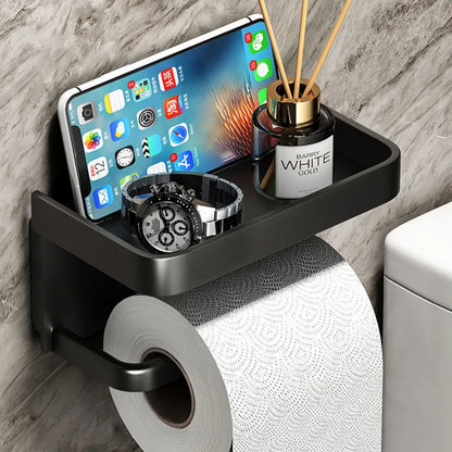 Modern Aluminium Toilet Roll Holder with Integrated Storage Shelf