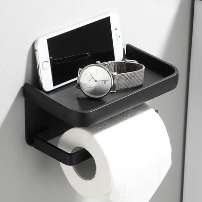 Modern Aluminium Toilet Roll Holder with Integrated Storage Shelf