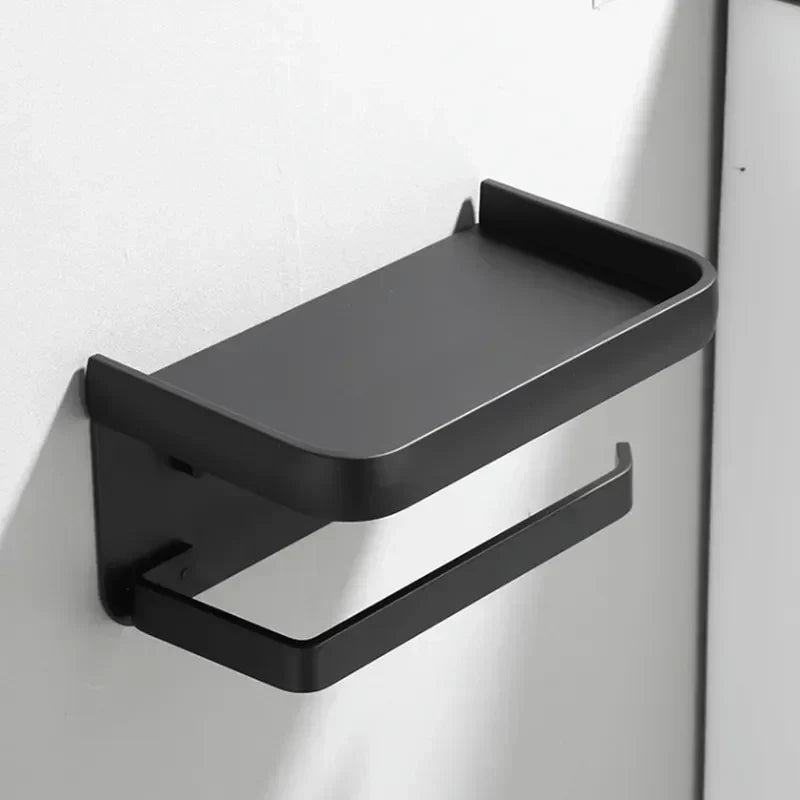 Modern Aluminium Toilet Roll Holder with Integrated Storage Shelf