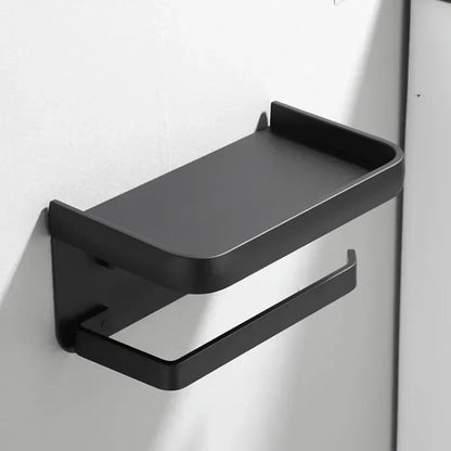 Modern Aluminium Toilet Roll Holder with Integrated Storage Shelf
