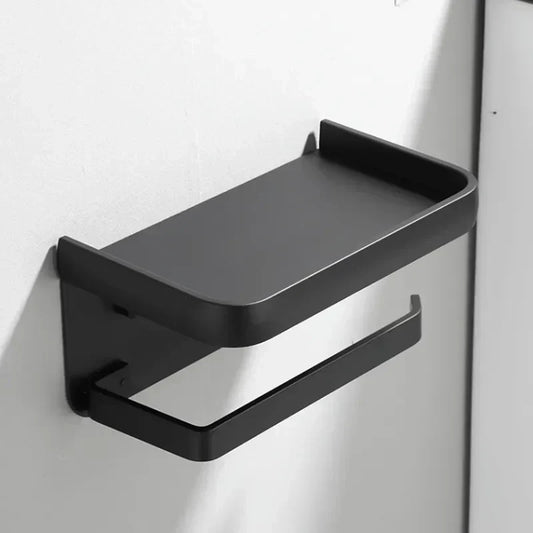 Modern Aluminium Toilet Roll Holder with Integrated Storage Shelf