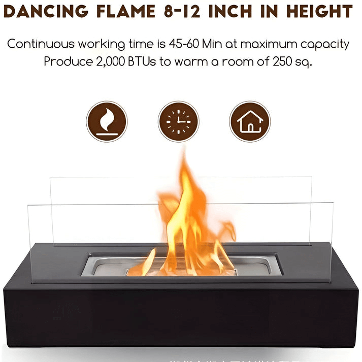 Modern Bioethanol Table Fireplace with Tempered Glass