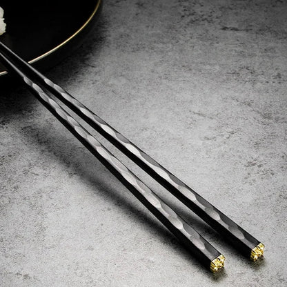 Modern Black and Gold Metal Chopsticks Set of 5 Pairs