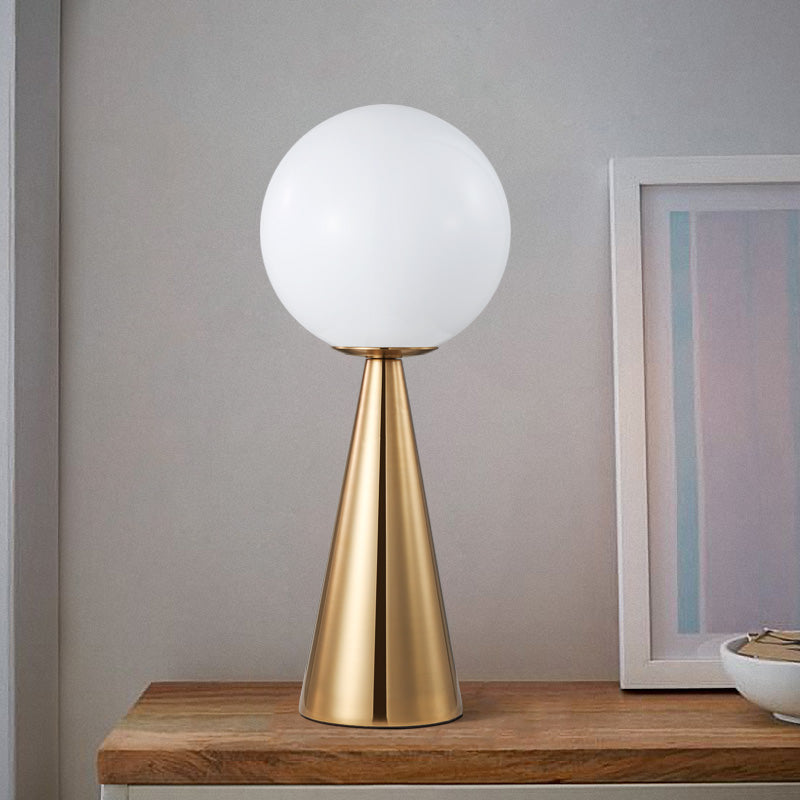 Modern Brass Table Lamp with Opal Glass Globe