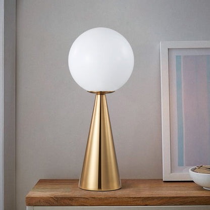 Modern Brass Table Lamp with Opal Glass Globe