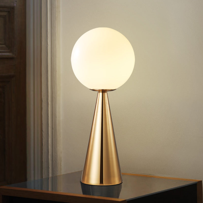 Modern Brass Table Lamp with Opal Glass Globe