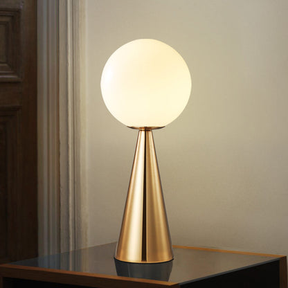 Modern Brass Table Lamp with Opal Glass Globe