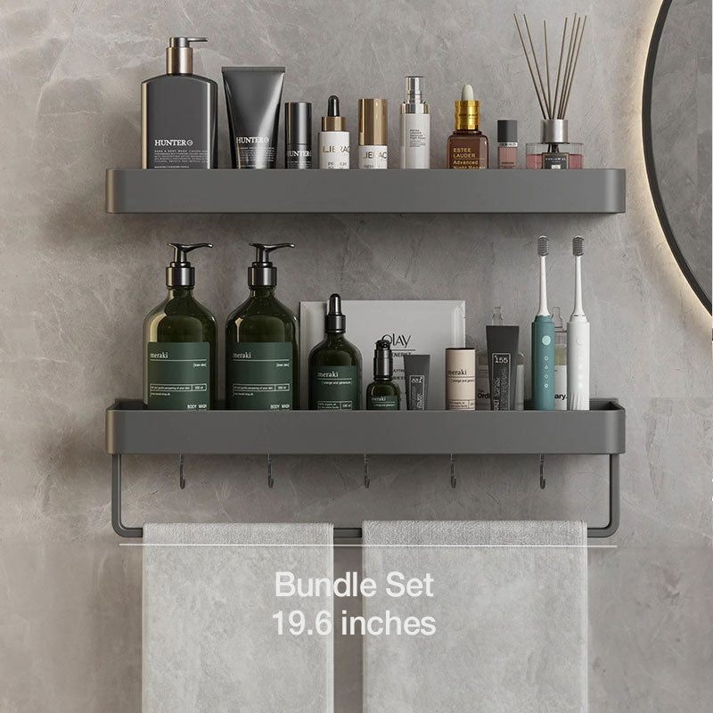 Modern Floating Bathroom Shelves with Adhesive Mounting and Towel Holder