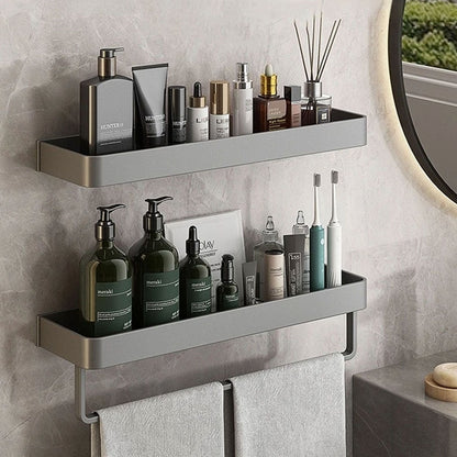 Modern Floating Bathroom Shelves with Adhesive Mounting and Towel Holder