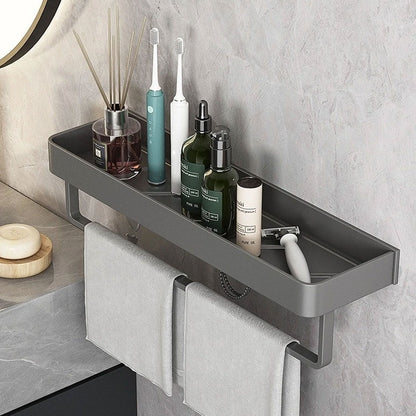 Modern Floating Bathroom Shelves with Adhesive Mounting and Towel Holder