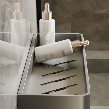 Modern Floating Bathroom Shelves with Adhesive Mounting and Towel Holder