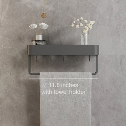 Modern Floating Bathroom Shelves with Adhesive Mounting and Towel Holder
