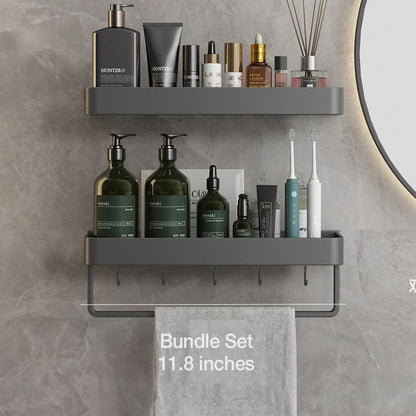 Modern Floating Bathroom Shelves with Adhesive Mounting and Towel Holder