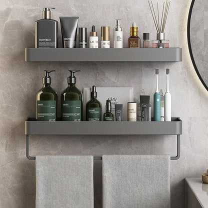 Modern Floating Bathroom Shelves with Adhesive Mounting and Towel Holder