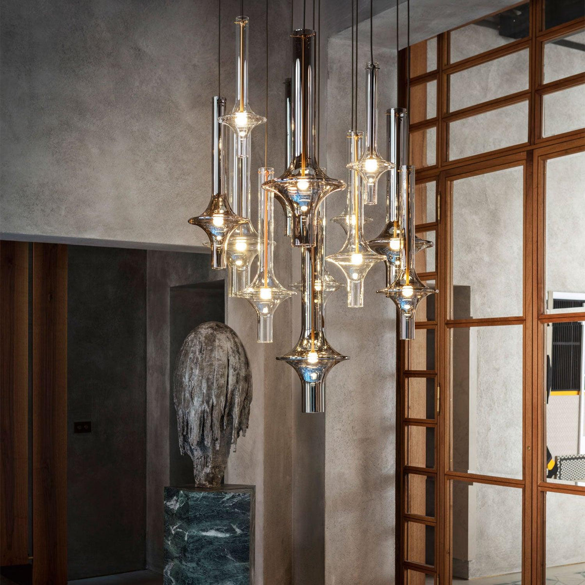 Modern Glass and Iron LED Pendant Lamp with Adjustable Colour Temperature