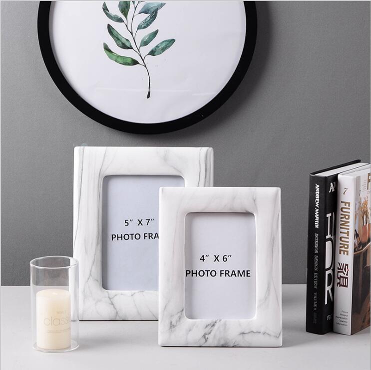 Modern Picture Frame with Marble Look and Gold Lower Trim for Tabletop Display