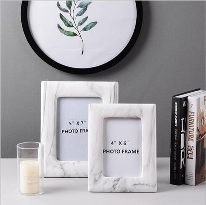 Modern Picture Frame with Marble Look and Gold Lower Trim for Tabletop Display