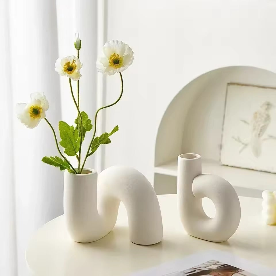 Modern Porcelain Vase with Matte Cream Finish and Sculptural Design