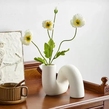 Modern Porcelain Vase with Matte Cream Finish and Sculptural Design